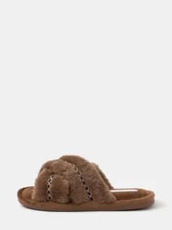 Accessorize chaussons à glissière croisée tressée duveteuse|Femme Chaussons