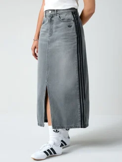 Discount adidas originals Jupe mi-longue en jean 100% coton à rayures Adicolour 3