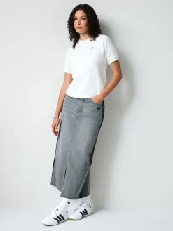 Discount adidas originals Jupe mi-longue en jean 100% coton à rayures Adicolour 3