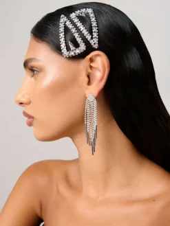 Discount Aela Grands pinces à cheveux bouton-pression scintillants Argent ton
