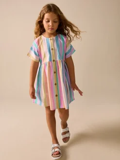 Best Next Arc-en-ciel - Robe boutonnée à Manches courtes Rayure (3-16ans)
