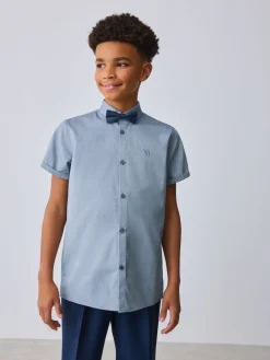 Sale Baker by Ted Baker Chemise Bleu à Manches courtes avec Nœud Cravate