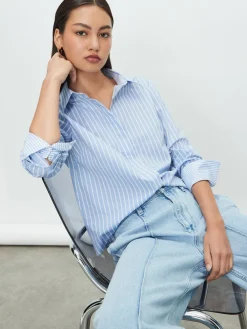 Best Next - Chemise extensible ajustée Essential à manches longues Bande bleue/blanche