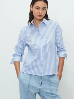 Best Next - Chemise extensible ajustée Essential à manches longues Bande bleue/blanche