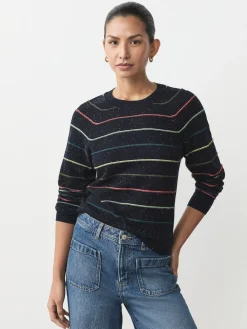 Clearance Next - Pull col rond riche en coton au toucher doux Bande d'arc-en-ciel