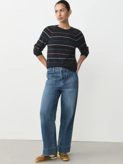 Clearance Next - Pull col rond riche en coton au toucher doux Bande d'arc-en-ciel