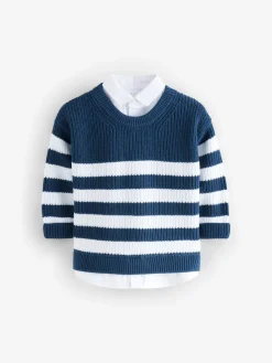 Clearance Next Bande marine - Chemises simulées en maille de coton 100% coton (3mois-7ans)