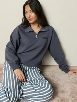 Best Next Bande marine - Ensemble sweat-shirt à demi-zip et pyjama en flanelle