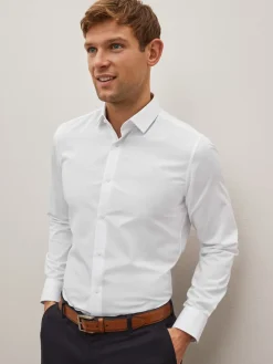 New Next - Ajustement régulier - Chemise élégante texturée facile d’entretien à poignets simples Blanc