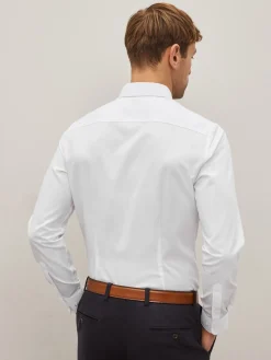 New Next - Ajustement régulier - Chemise élégante texturée facile d’entretien à poignets simples Blanc