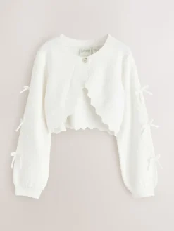 Baker by Ted Baker Blanc - Cardigan à manches nœuds et bords festonnés| Tricots