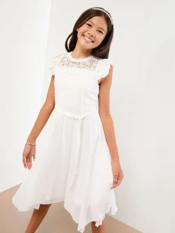New Lipsy Blanc - Peignoir d'occasion en dentelle à manches volantes (5-16ans)