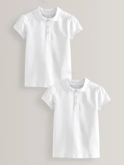 Best Next Blanc - Lot de 2 polos en coton extensible à col volanté pour l'école (3-16ans)