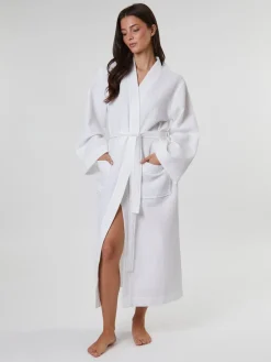 Loungeable Blanc - Peignoir gaufré 100% coton|Femme Robes De Chambre