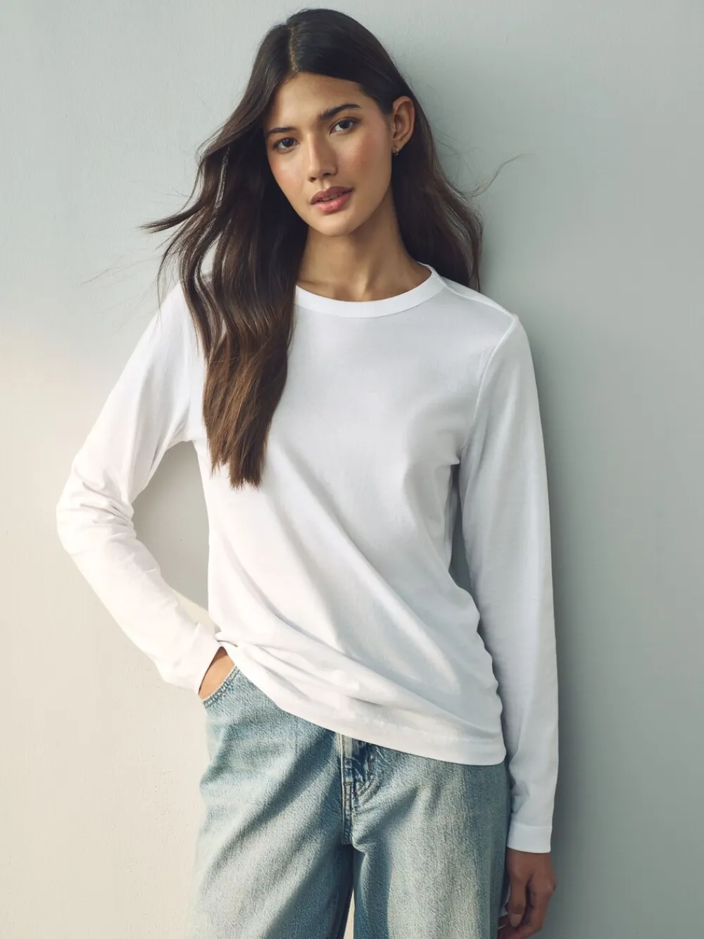 Outlet Next - T-shirt à manches longues de cou d'équipage Blanc