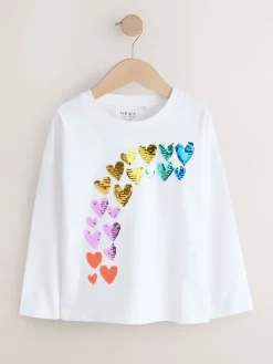 New Next Blanc cœurs arc-en-ciel - Haut à manches longues à sequins (3-16ans)