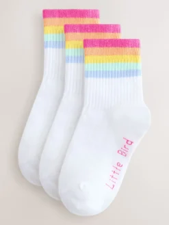Best Little Bird by Jools Oliver Blanc pastel Rayures arc-en-ciel - Lot de 3 paires de chaussettes