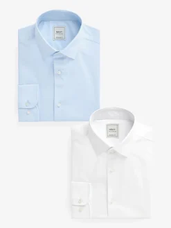 Best Next Blanc/Bleu - Ajustement régulier - Lot de 2 chemises élégantes à manchette simple Easy Care manches longues