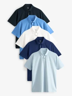 Next - Ajustement régulier - Polo en jersey Manches courtes 5 Pack Bleu