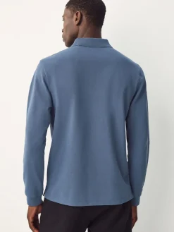 Online Next - Ajustement régulier - Polo à manches longues en piqué Bleu
