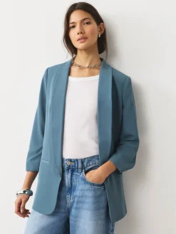 Best Next - Blazer décontracté à manches froncées Bleu