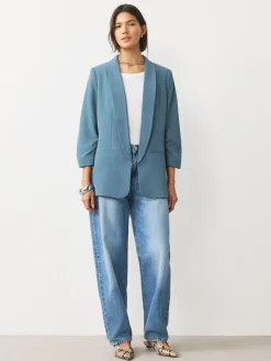Best Next - Blazer décontracté à manches froncées Bleu
