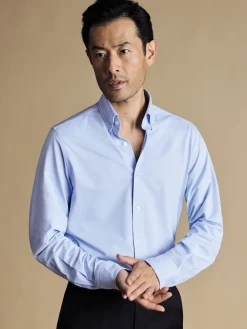 Charles Tyrwhitt Bleu - chemise en jersey boutonnée stretch dans quatre sens|Homme Chemises Habillées