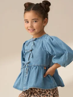 Clearance Angel & Rocket Bleu - Chemisiers Ria Broderie Cravate devant Péplum
