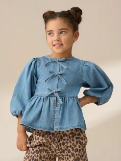 Clearance Angel & Rocket Bleu - Chemisiers Ria Broderie Cravate devant Péplum