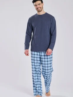 Best Loungeable Bleu - Ensemble pyjama haut en jersey et pantalon à carreaux brossé