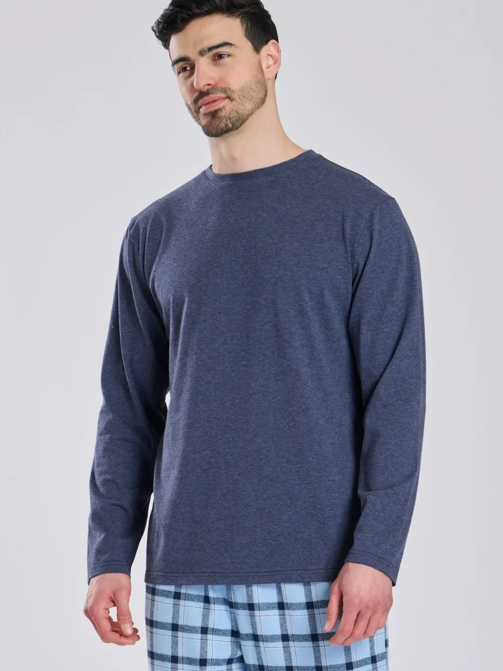 Best Loungeable Bleu - Ensemble pyjama haut en jersey et pantalon à carreaux brossé