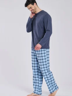 Best Loungeable Bleu - Ensemble pyjama haut en jersey et pantalon à carreaux brossé