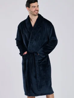 Discount Loungeable Bleu - Robe de chambre à col châle en polaire coupe Gaufré