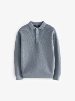 New Next - Polo texturé à manches longues (3-16ans) Bleu