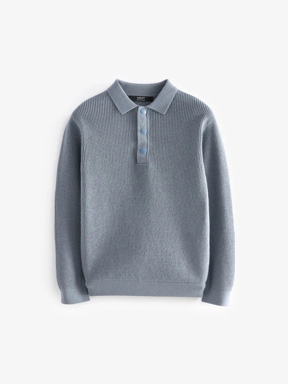 New Next - Polo texturé à manches longues (3-16ans) Bleu