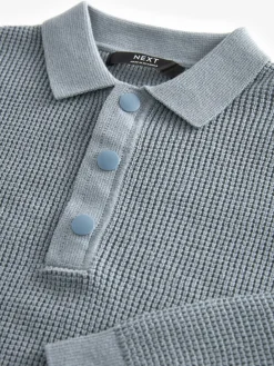 New Next - Polo texturé à manches longues (3-16ans) Bleu