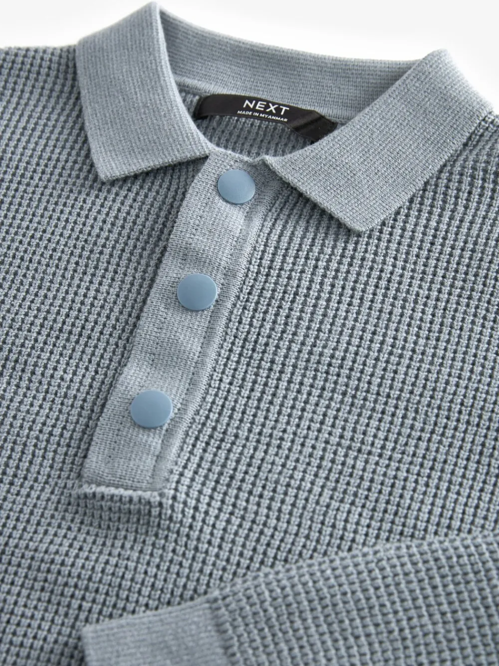 New Next - Polo texturé à manches longues (3-16ans) Bleu