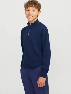 Best JACK & JONES JUNIOR Bleu - Pull en maille à col zippé
