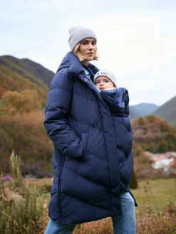 Online Seraphine Bleu - Long Chevron 3 en 1 Manteau de grossesse et de portage pour bébé