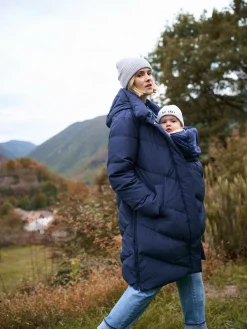 Online Seraphine Bleu - Long Chevron 3 en 1 Manteau de grossesse et de portage pour bébé