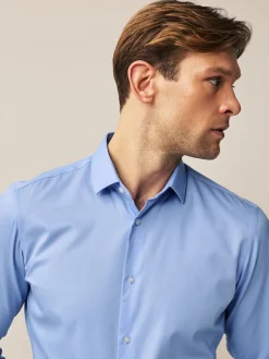 Best Next Bleu - Slim Fit (Slim Fit) - Chemises de nuit texturées à double poignet et d'entretien facile