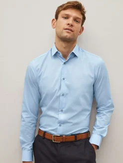 Best Next - Slim Fit (Slim Fit) - Chemise élégante texturée facile d’entretien à poignets simples Bleu