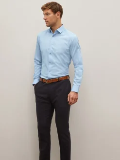 Best Next - Slim Fit (Slim Fit) - Chemise élégante texturée facile d’entretien à poignets simples Bleu