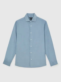 Sale Reiss Bleu avio - Chemise à col italien en velours côtelé de coton Velma