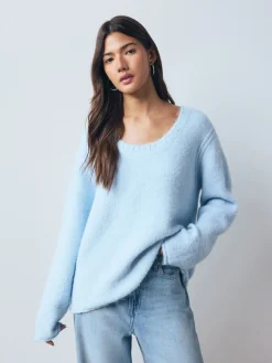 New Next Bleu clair - Pull à col dégagé en laine
