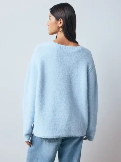 New Next Bleu clair - Pull à col dégagé en laine