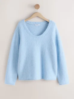 New Next Bleu clair - Pull à col dégagé en laine