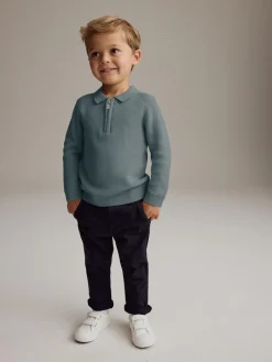 Best Next Bleu de sarcelle - Manches longues Quarter Zip Knitted Polos (3mths-7yrs)