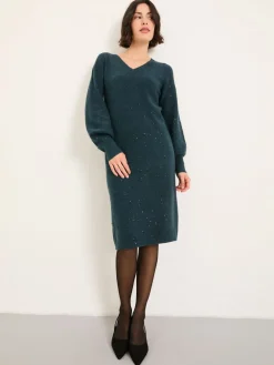 Fat Face Bleu de sarcelle - Robe mi-longue FatFace en maille scintillante|Femme Tricots|Robes