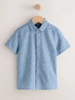 Clearance Next Bleu Denim - Chemise Blend en lin à manches courtes (3-16ans)